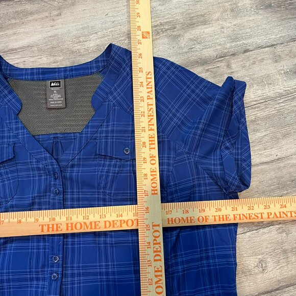 REI Vented S/S Camp Shirt, Blue Plaid, Size XL - Picture 7 of 7
